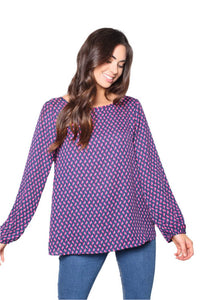 Women's Printed Long Sleeves Criss Cross Back Top