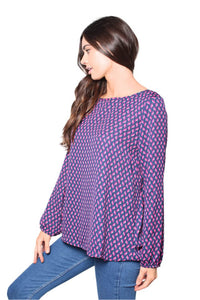 Women's Printed Long Sleeves Criss Cross Back Top