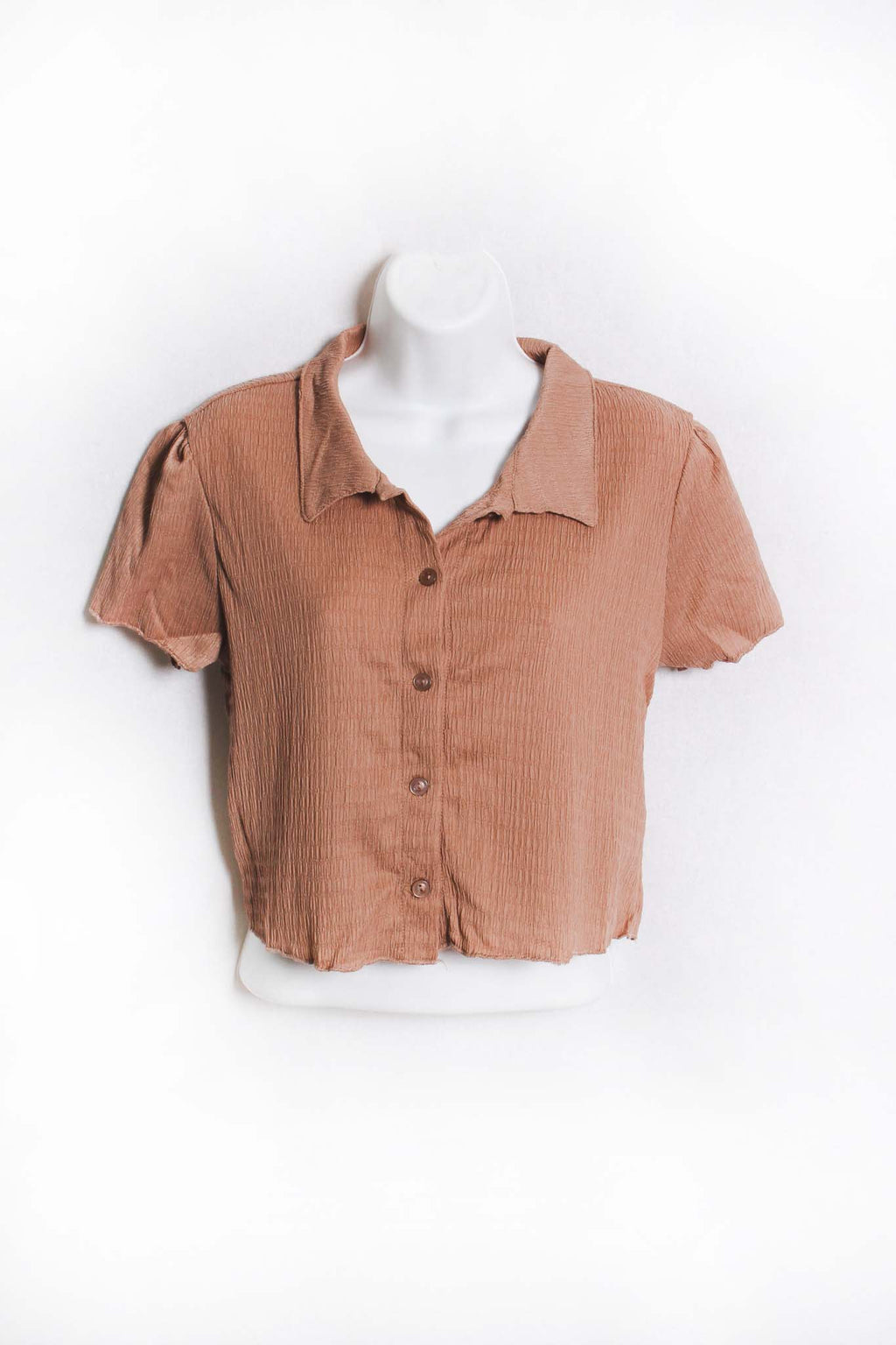 Women's Short Sleeve Button Down Ribbed Crop Top