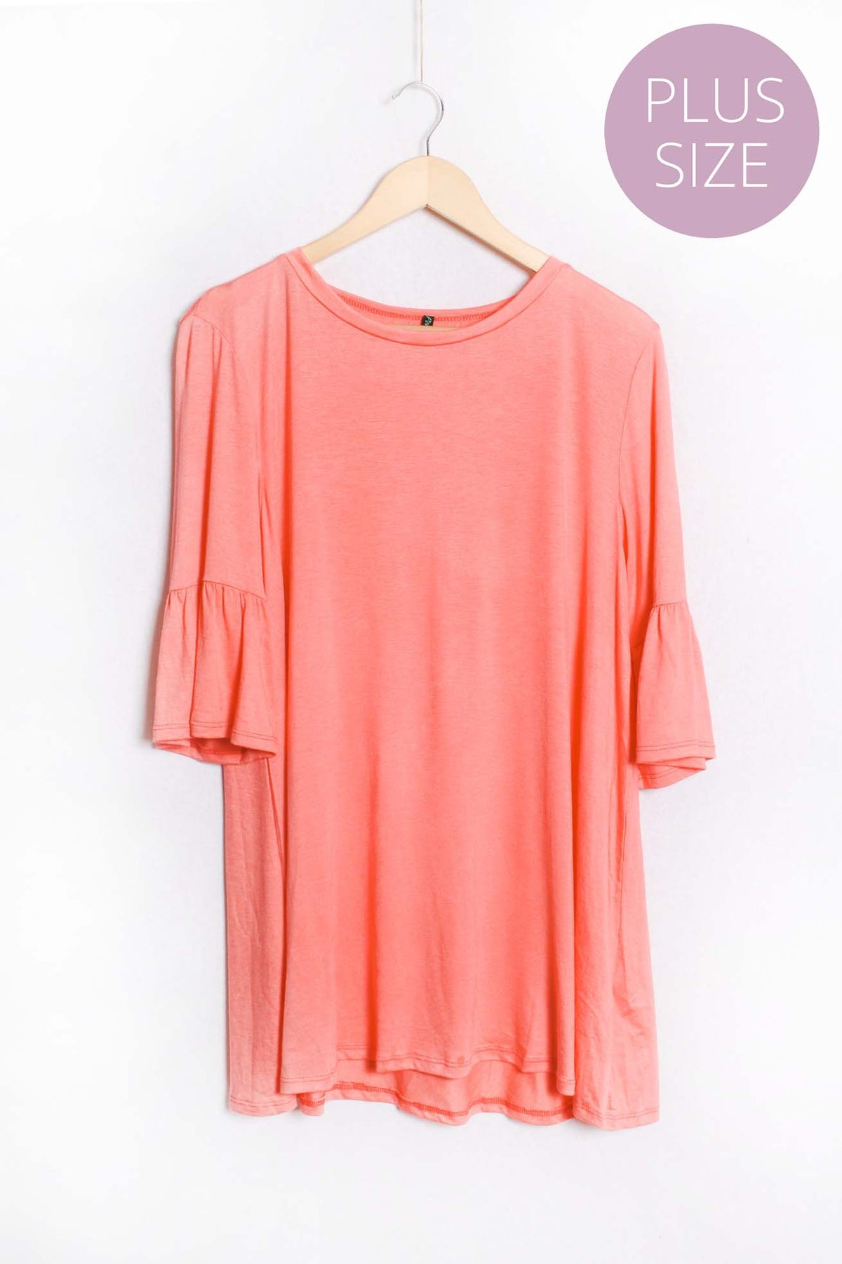 Women's Plus Flounce Sleeve Round Neck Solid Top