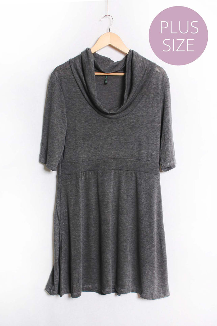 Women's Plus Half Sleeve Cowl Neck Mini Dress