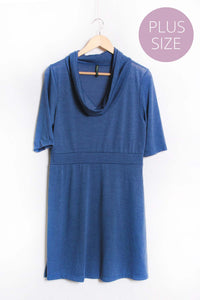 Women's Plus Half Sleeve Cowl Neck Mini Dress