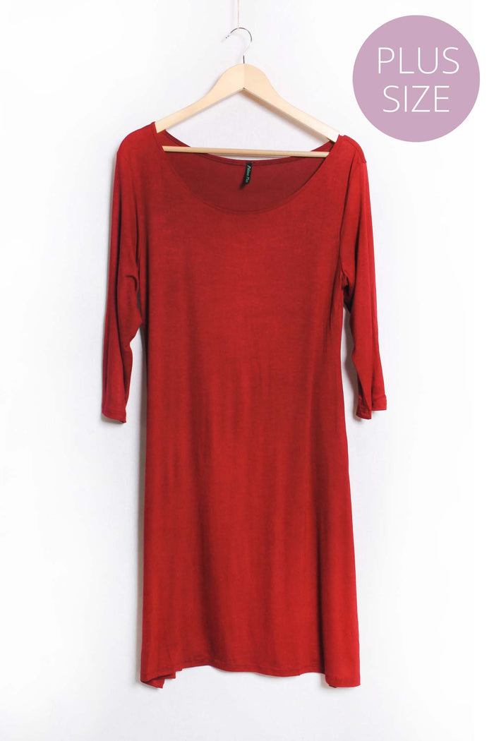 Women's Plus Long Sleeve Scoop Neck Mini Dress