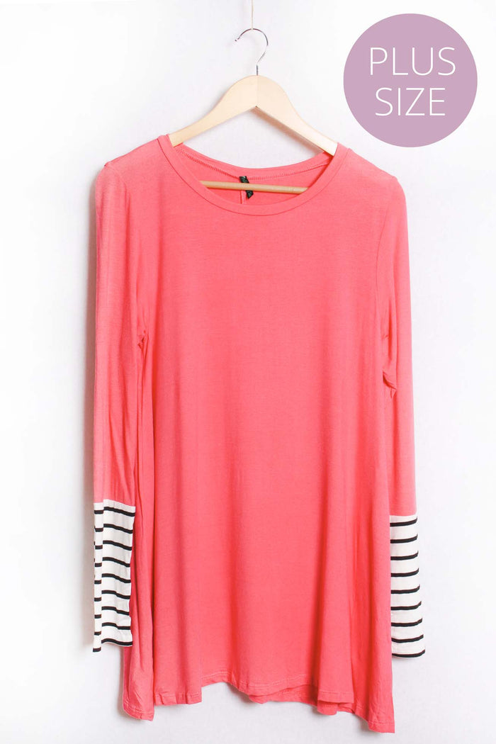Women's Plus Stripe Long Sleeve Boat Neck Top
