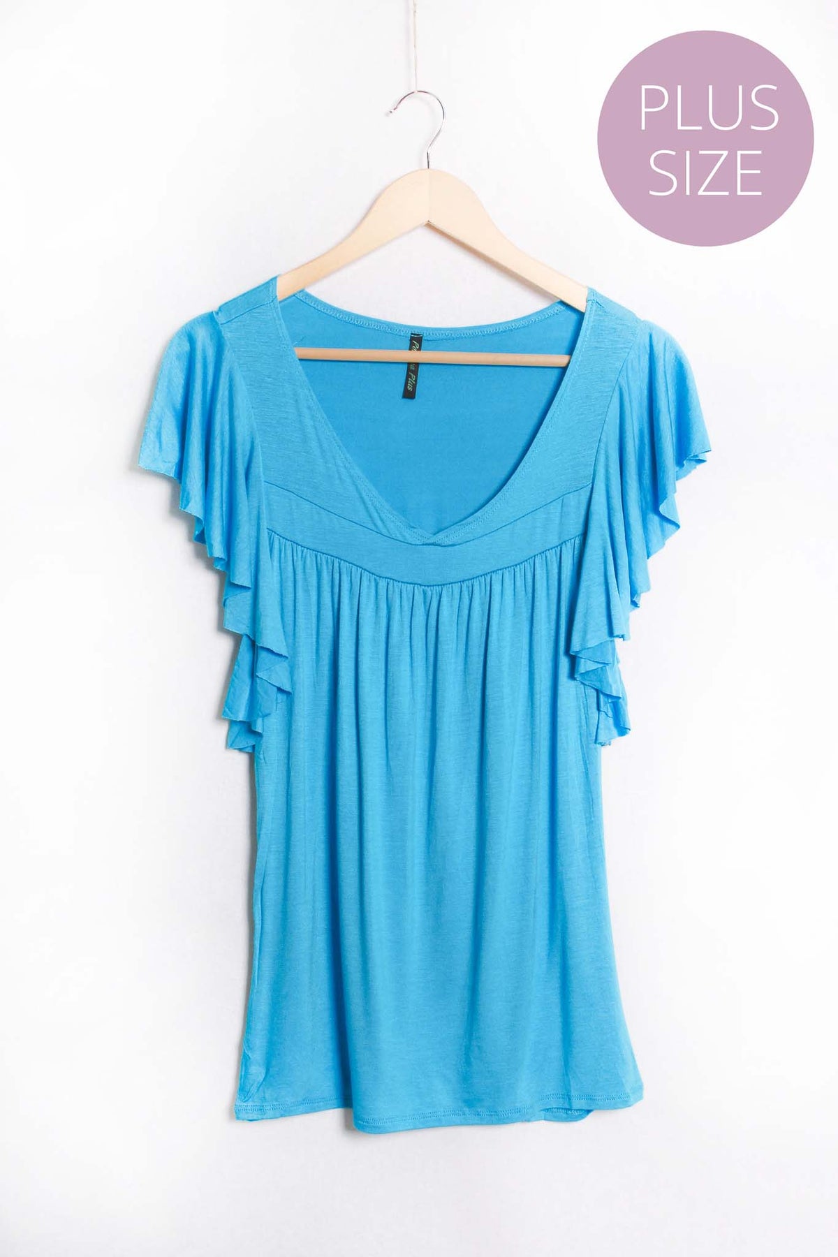 Women's Plus Ruffle Sleeve V Neck Pleated Top