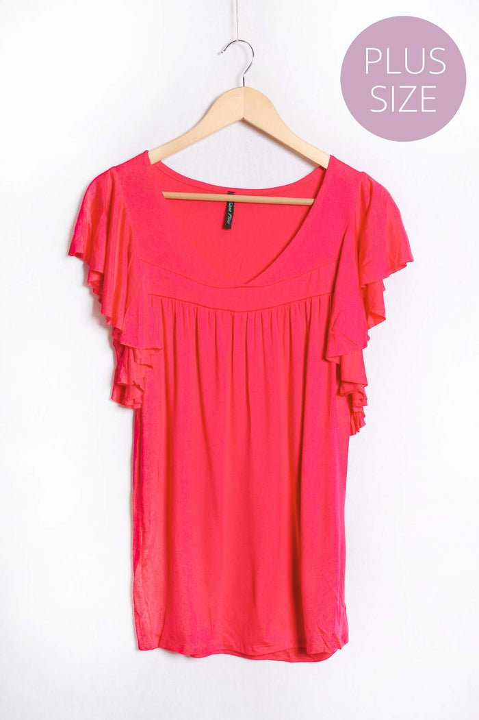 Women's Plus Ruffle Sleeve V Neck Pleated Top