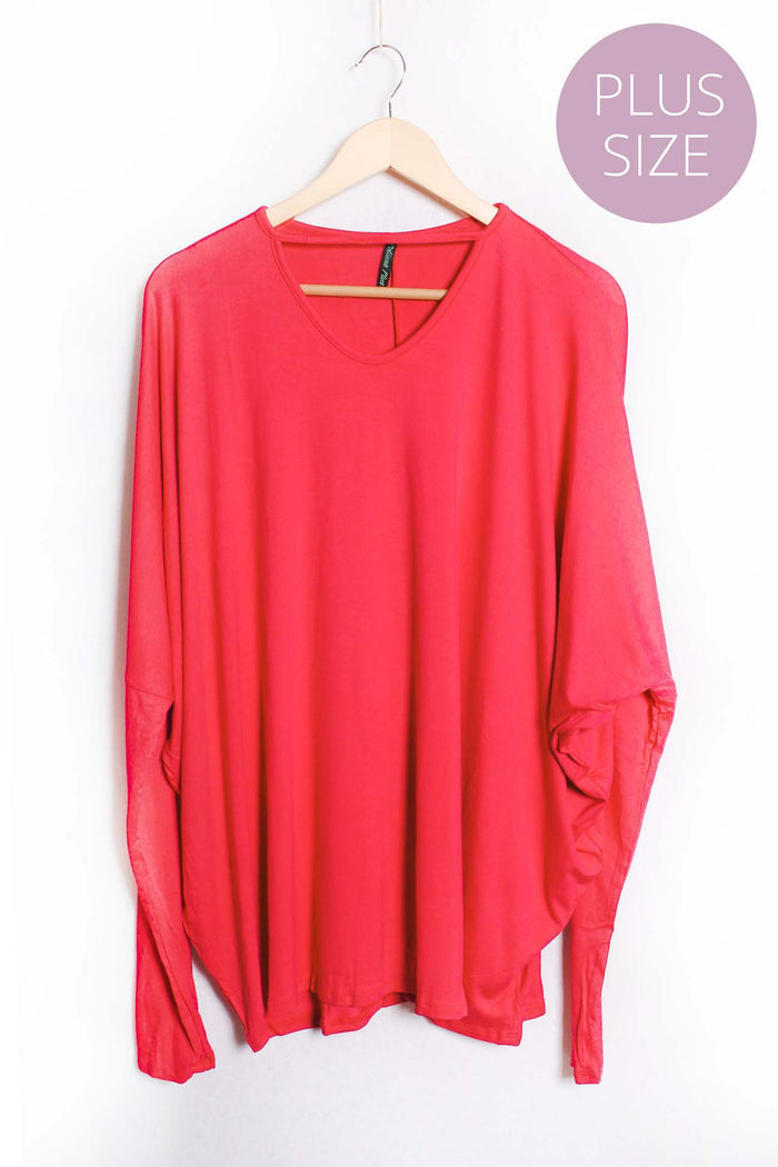 Women's Plus Dolman Sleeve Strap V Neck Solid Top