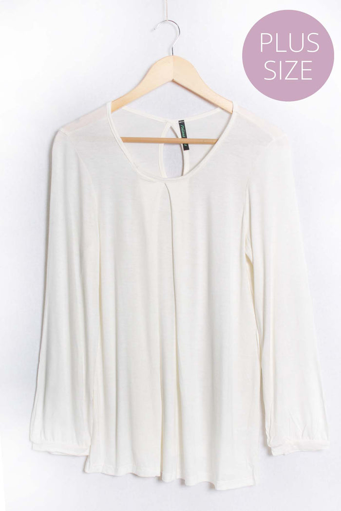 Women's Plus Long Sleeve Scoop Neck Slit Front Top