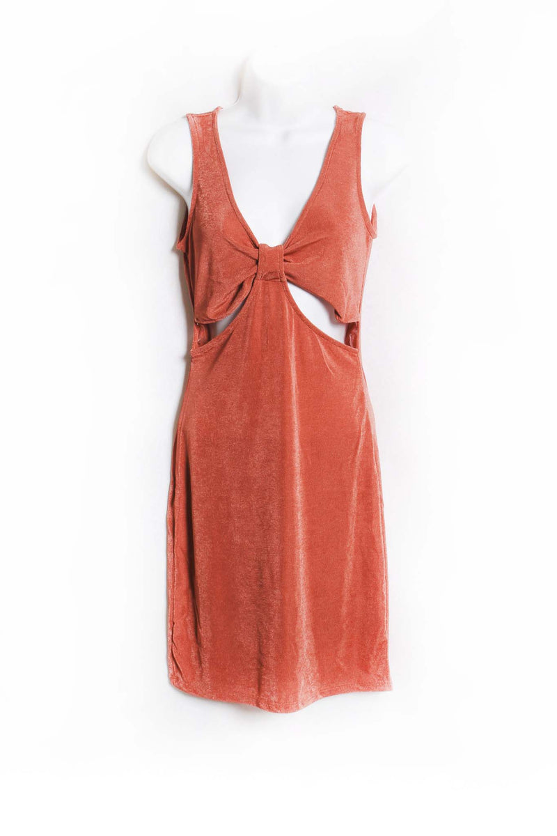 Women's Sleeveless V Neck Cut Out Solid Dress