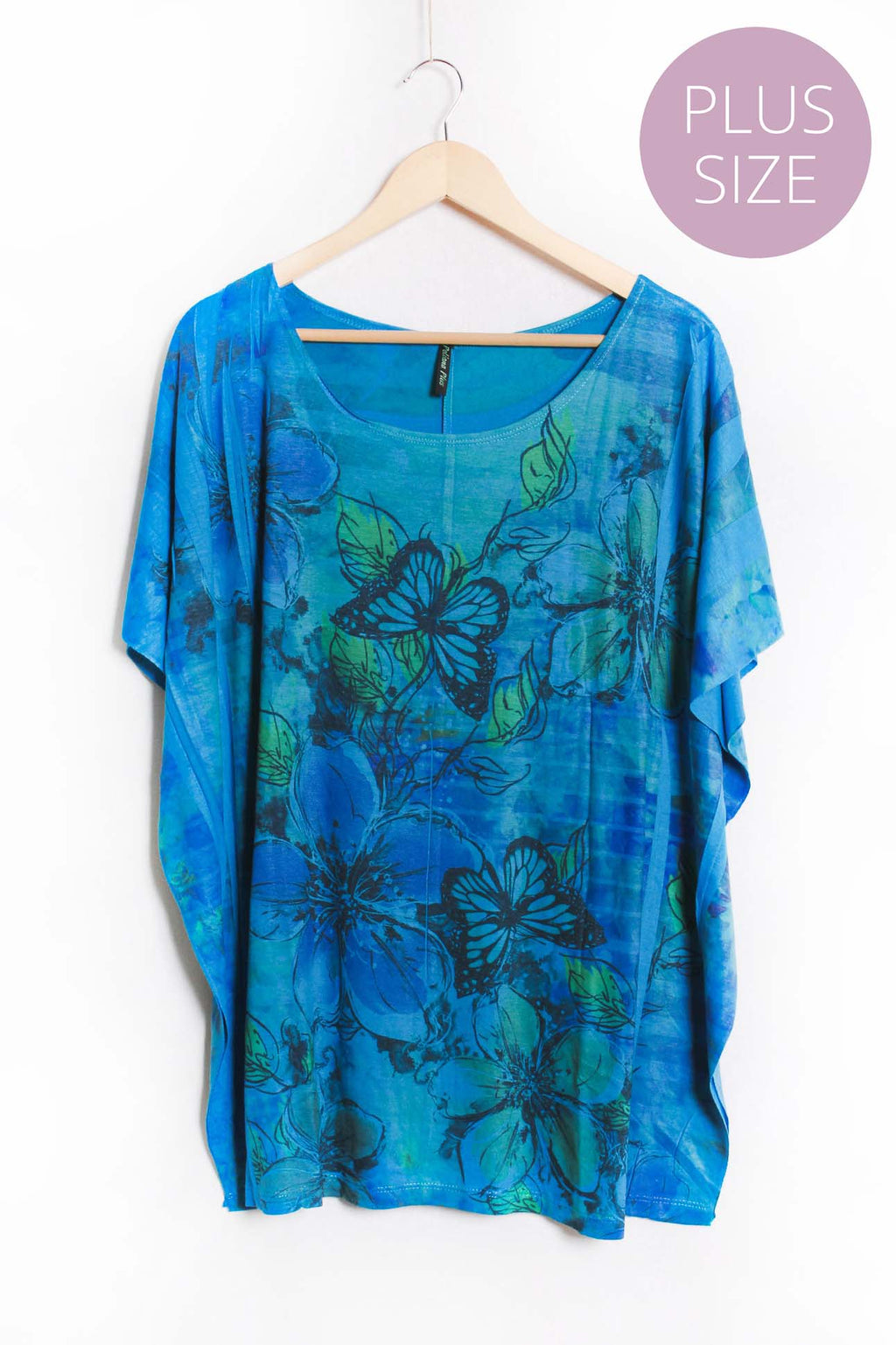 Women's Plus Cap Sleeve Boat Neck Butterfly Print Top