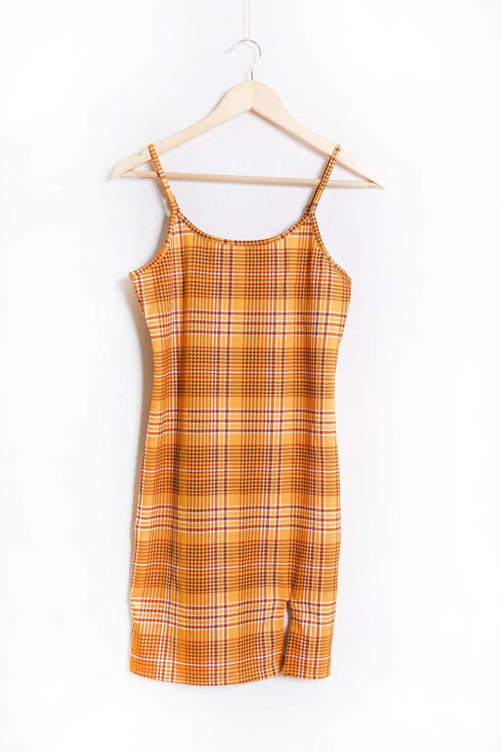 Women's Sleeveless Spaghetti Strap Side Slit Plaid Mini Dress