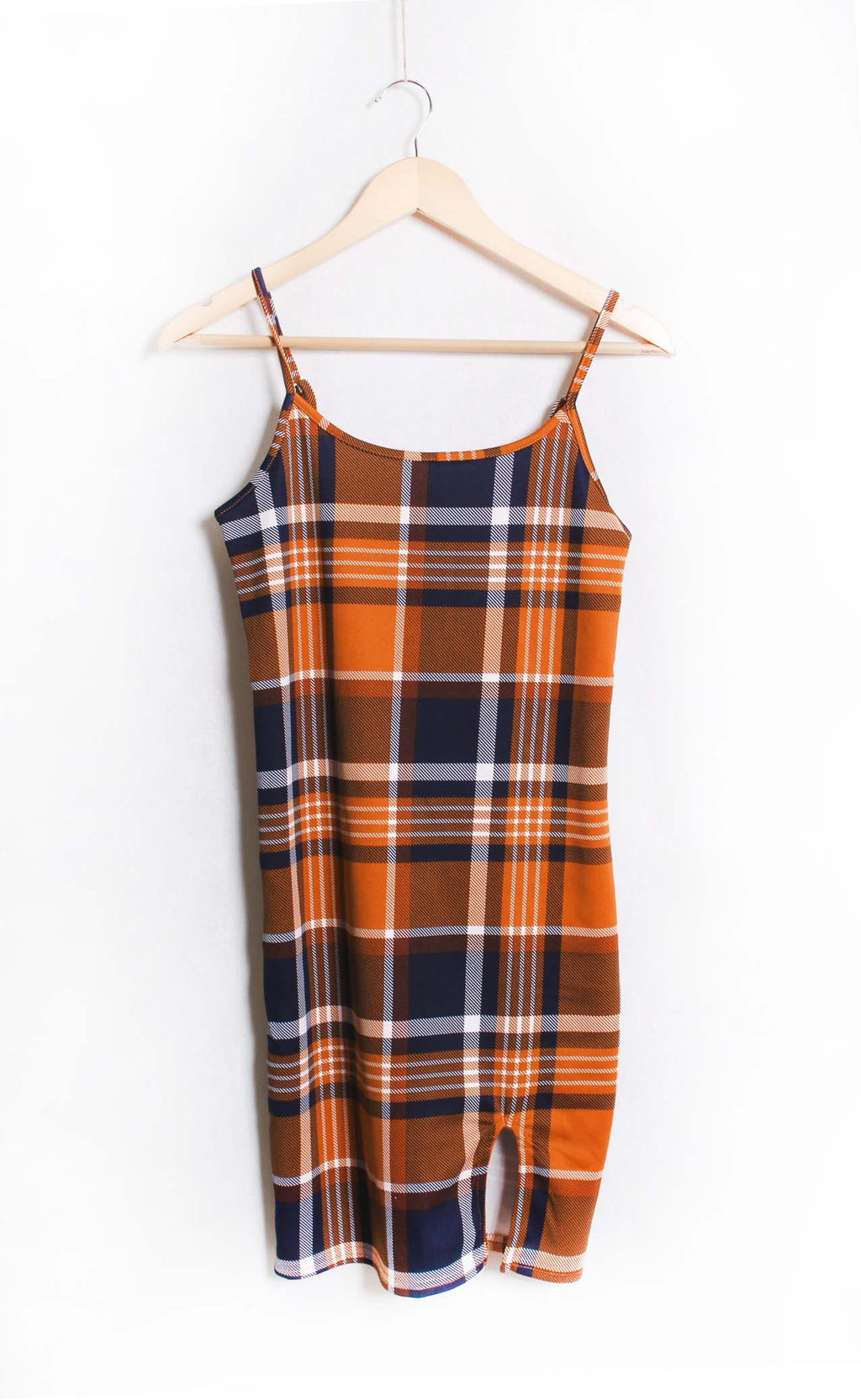 Women's Sleeveless Spaghetti Strap Side Slit Plaid Mini Dress