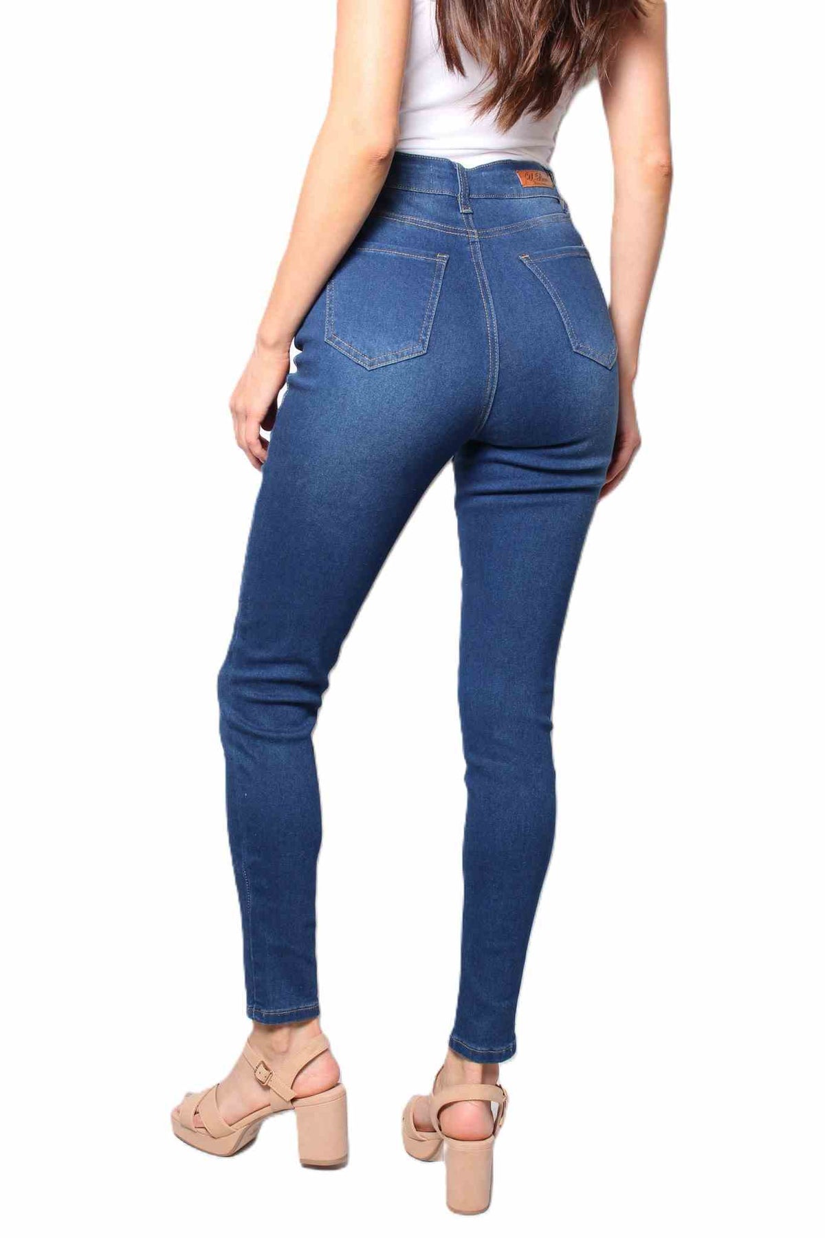Women's High Waist Button Front Dark Wash Skinny Jeans