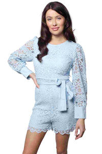 Women's Long Sleeve Round Neck Crochet Romper
