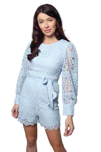 Women's Long Sleeve Round Neck Crochet Romper