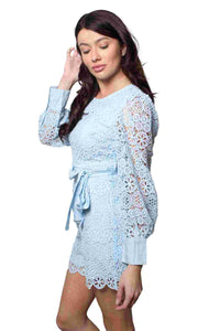 Women's Long Sleeve Round Neck Crochet Romper