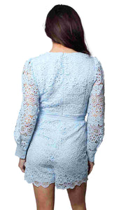 Women's Long Sleeve Round Neck Crochet Romper