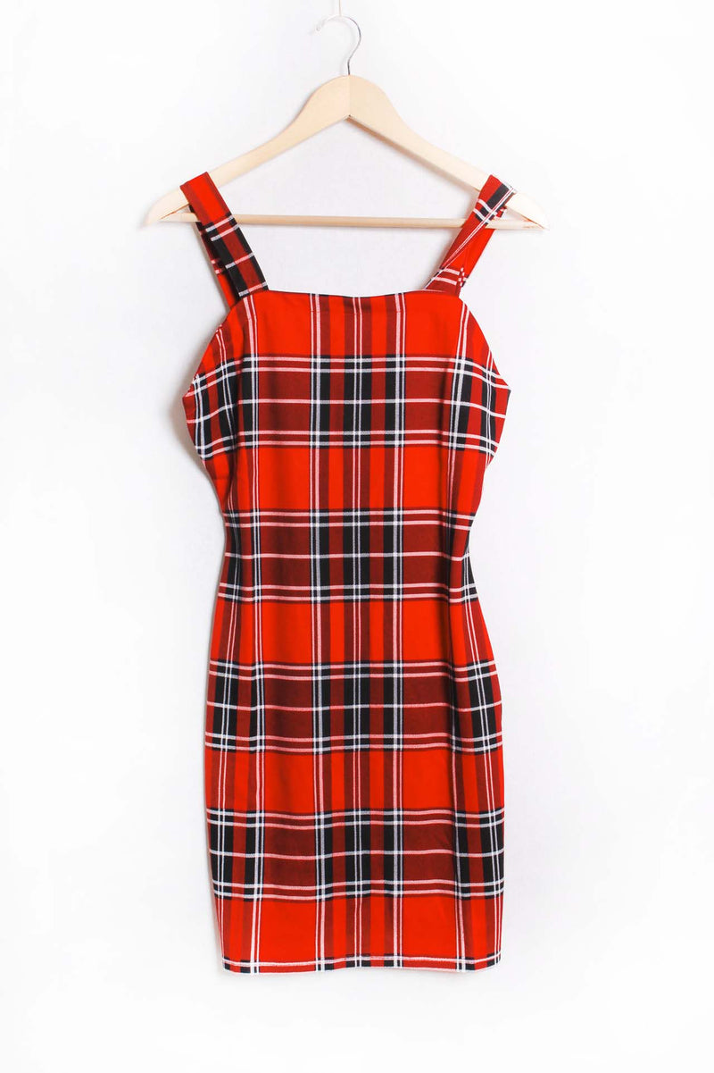 Women's Sleeveless Strappy Plaid Mini Dress