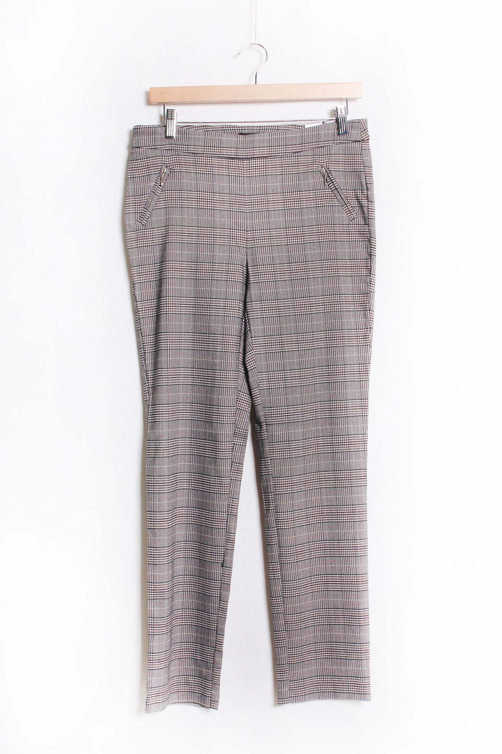 Women's High Waist Zipper Pocket Checkered Pants
