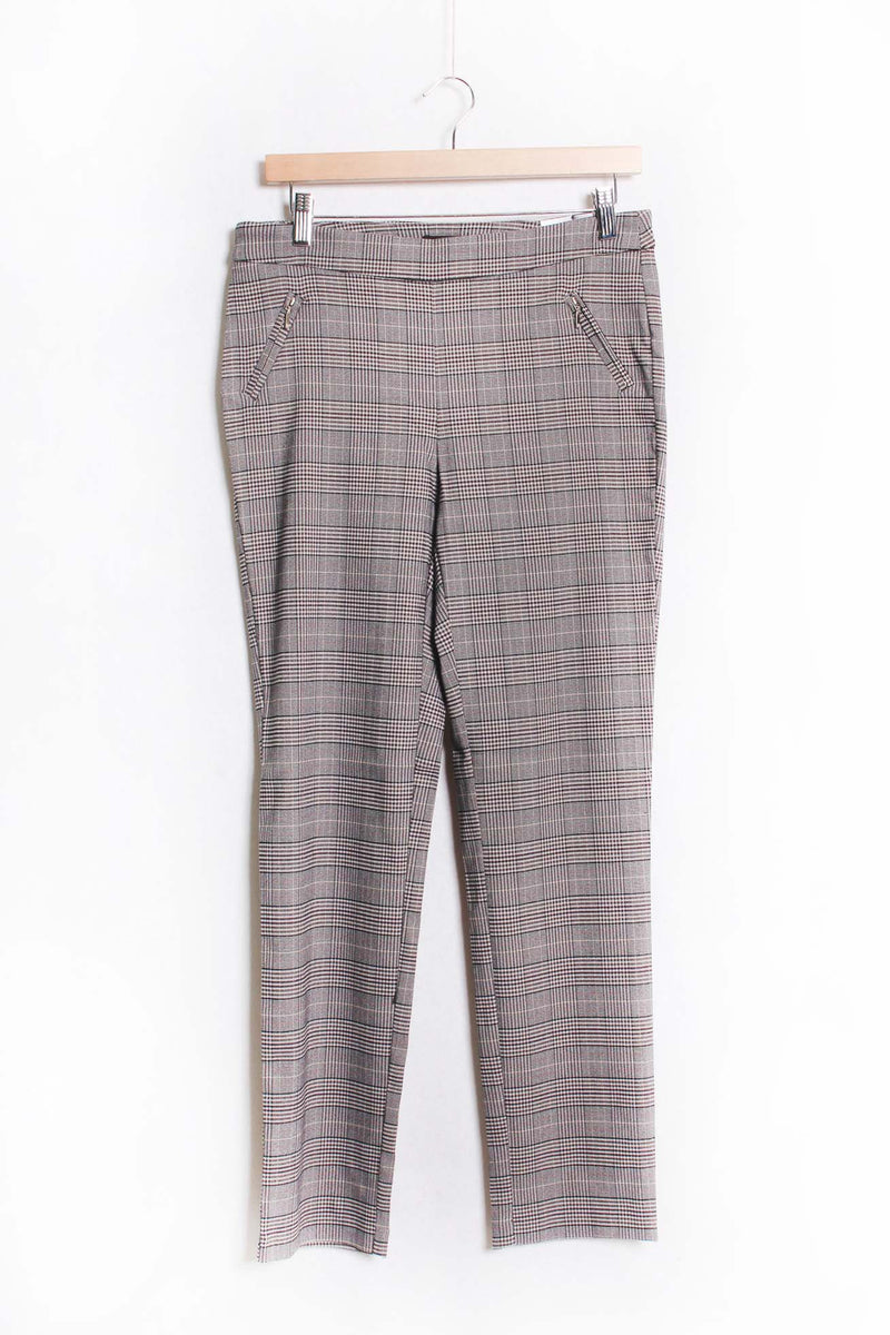 Women's High Waist Zipper Pocket Checkered Pants