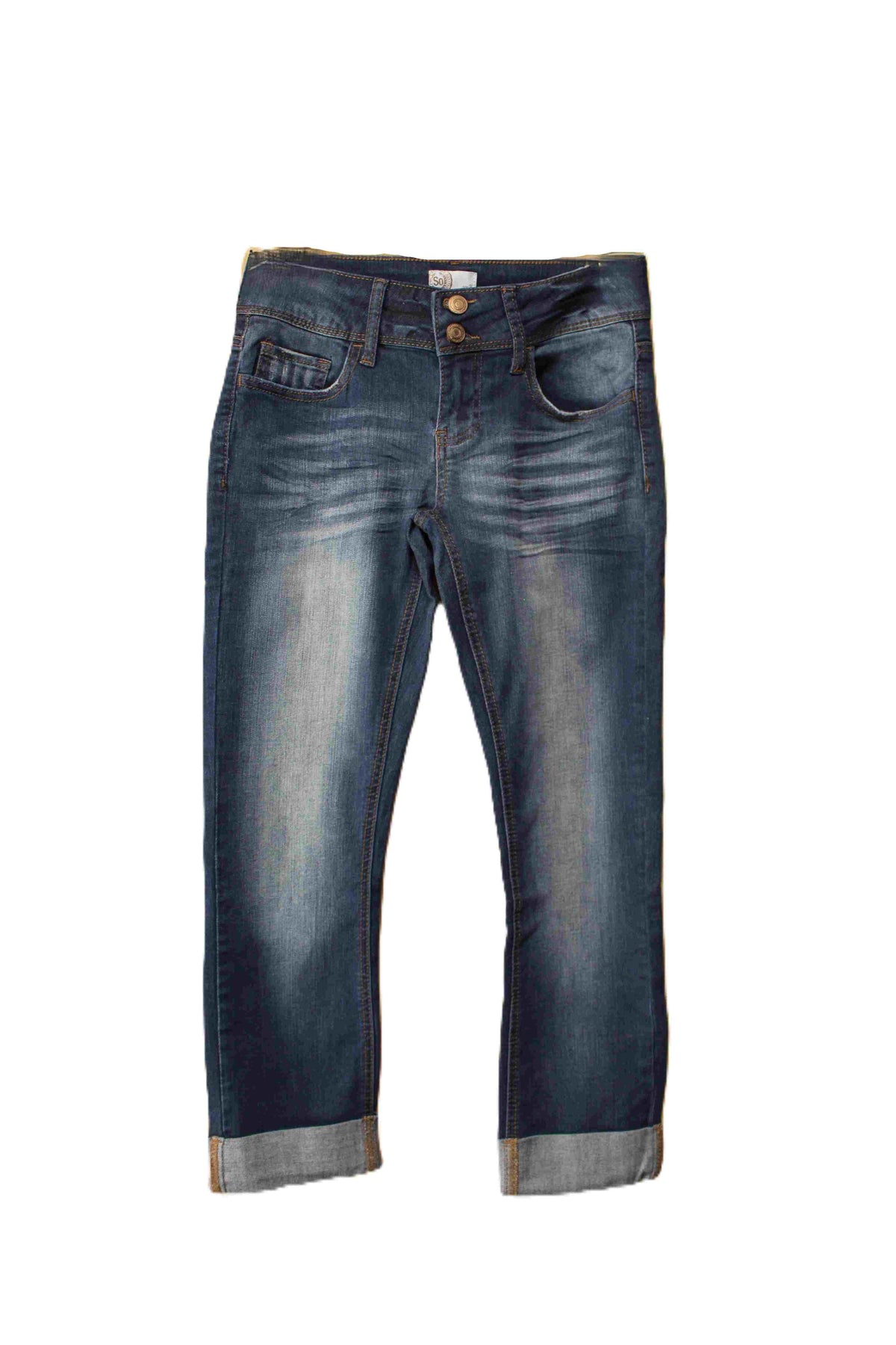 Women's Low Rise 2 Button Dark Wash Cropped Jegging