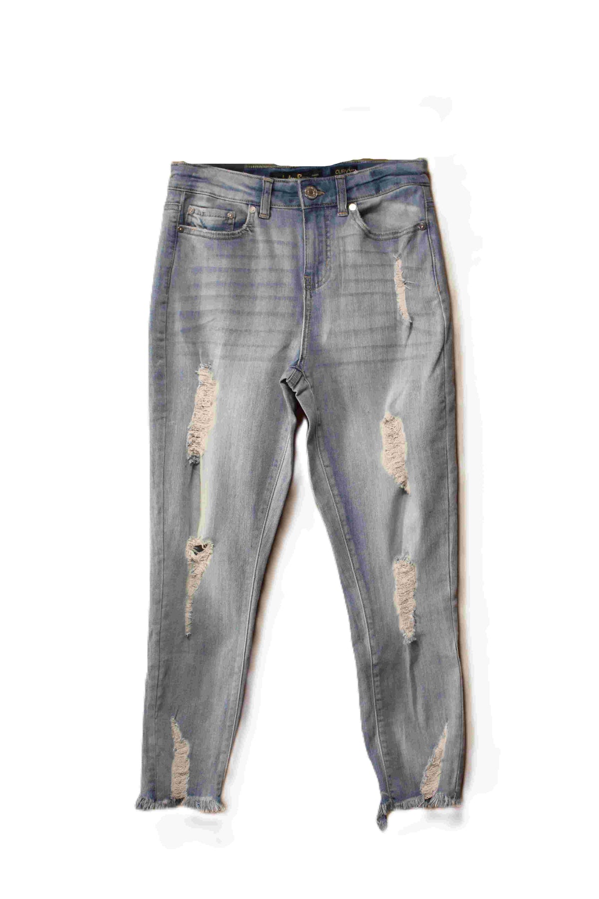 Women's High Waist Curvy Fit Cropped Raw Hem Distressed Jeans
