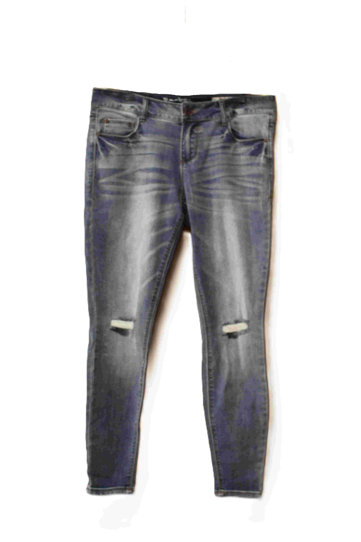 Women's Plus Mid Rise Medium Blue Distressed Jeans