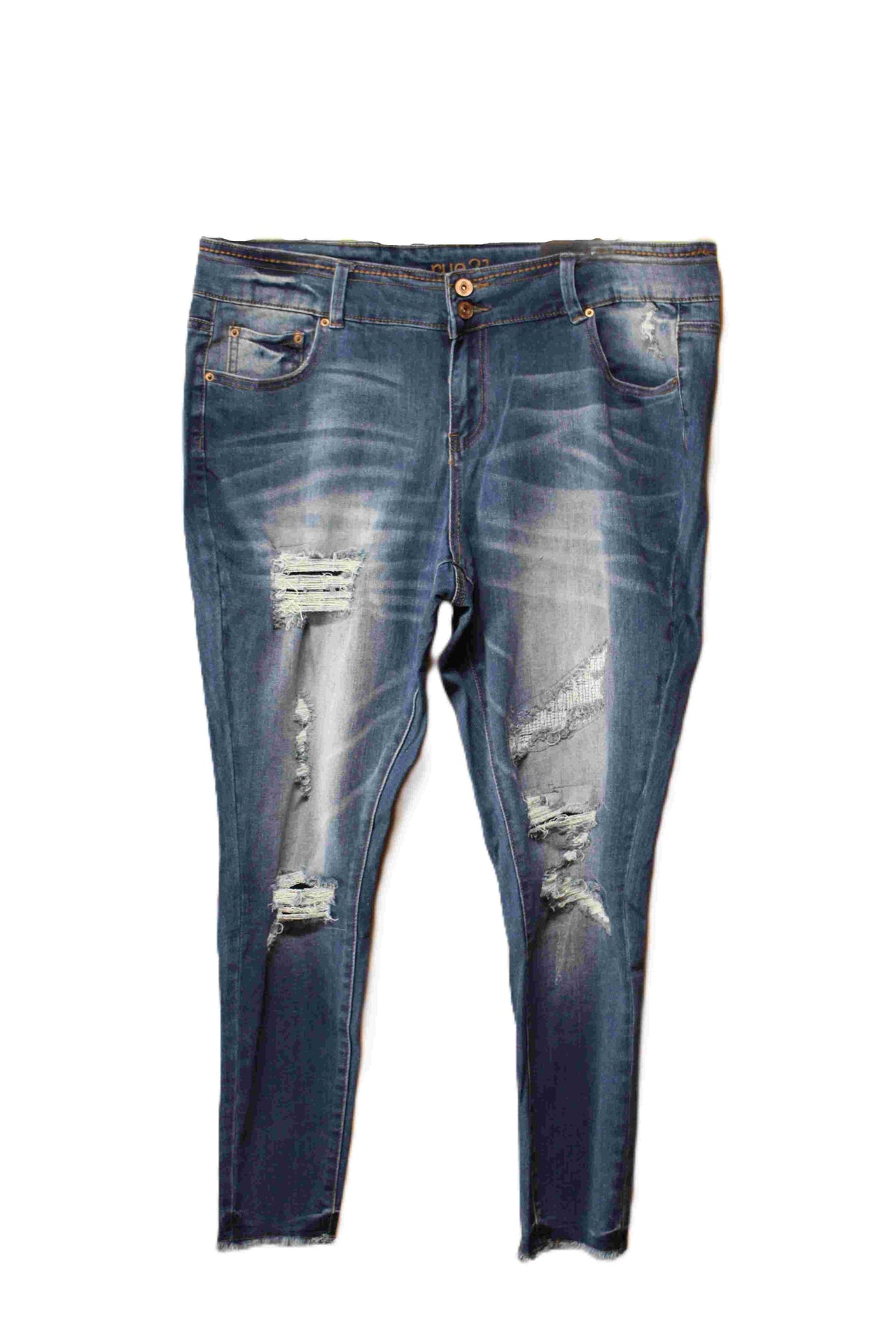 Women's Plus Mid Rise Cropped Raw Hem Distressed Jegging