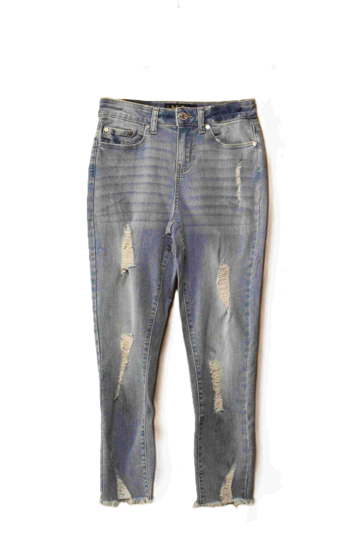 Women's High Waist Curvy Fit Cropped Raw Hem Distressed Jeans