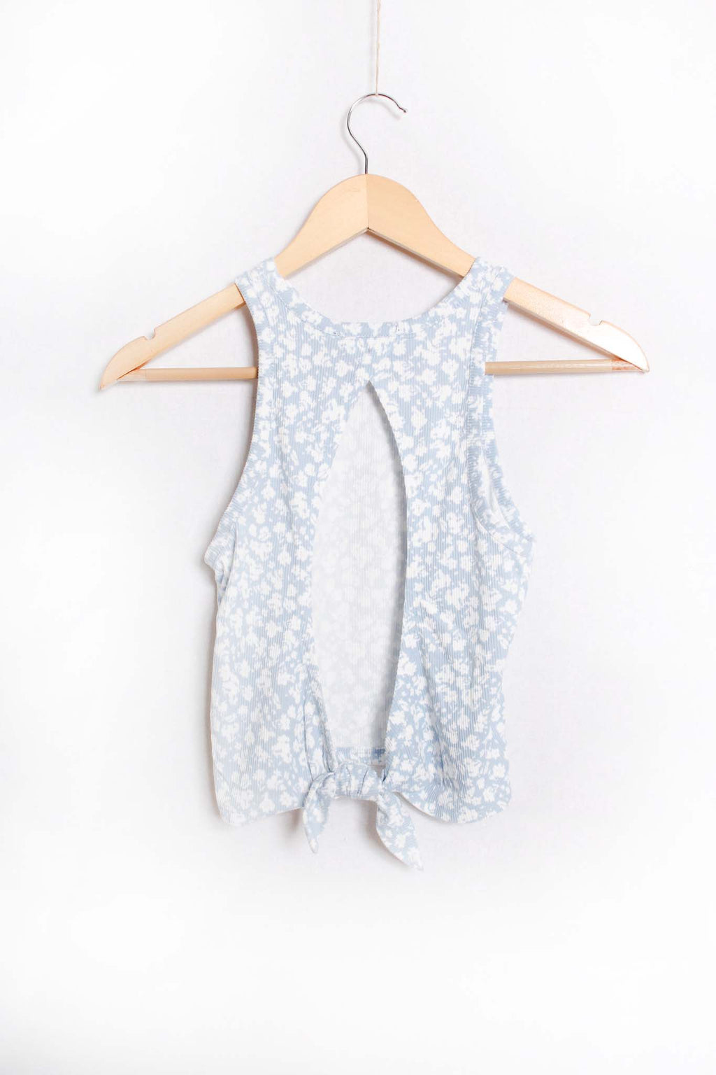 Women's Sleeveless Cut Out Back Ribbed Floral Top