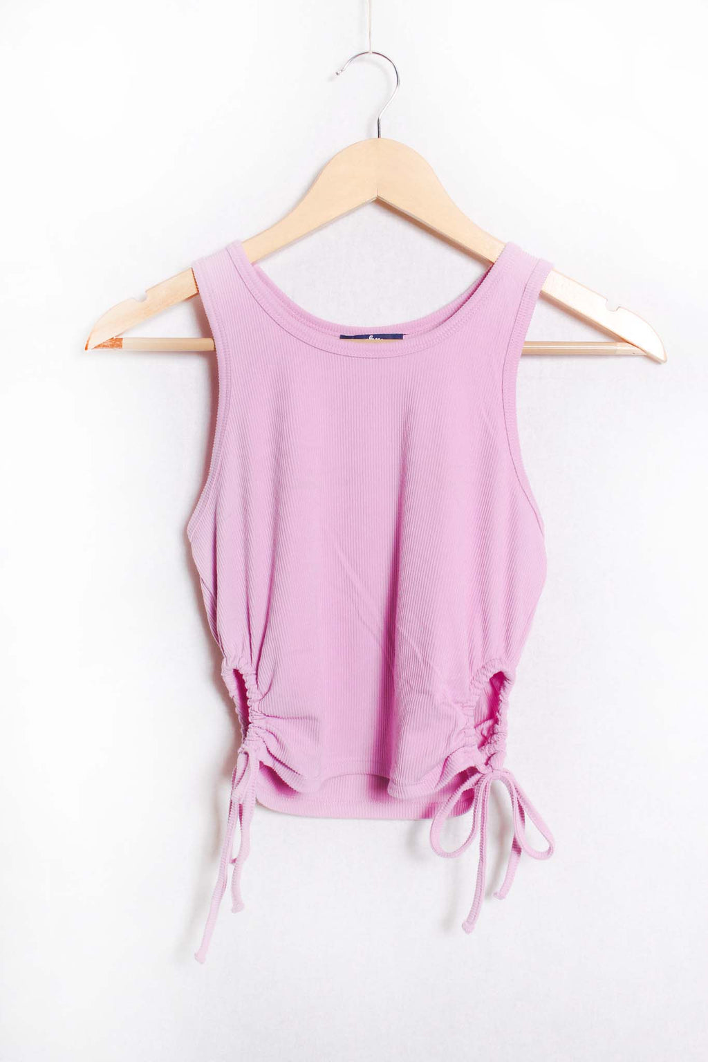 Women's Sleeveless Scoop Neck Drawstring Side Ribbed Top