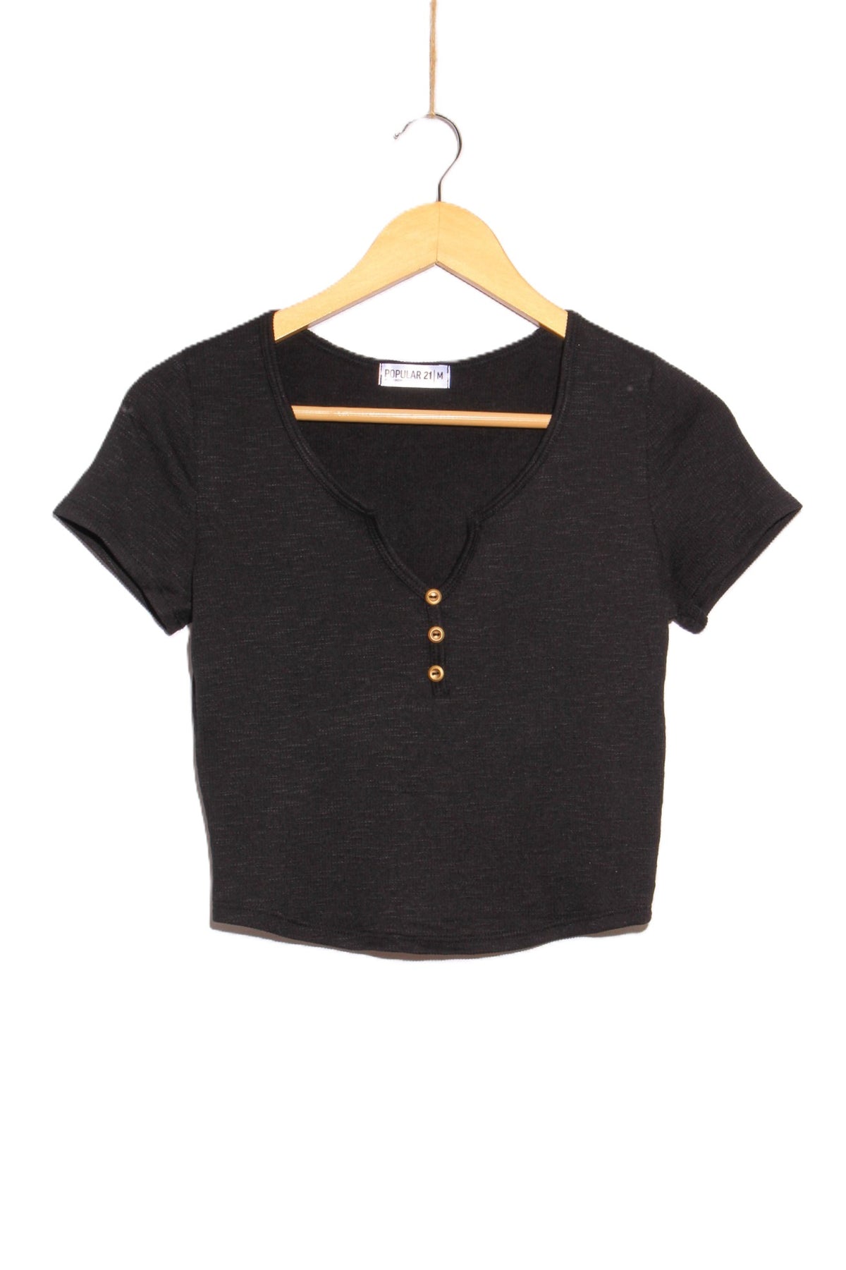 Women's Short Sleeve Split Neck Henley Ribbed Top