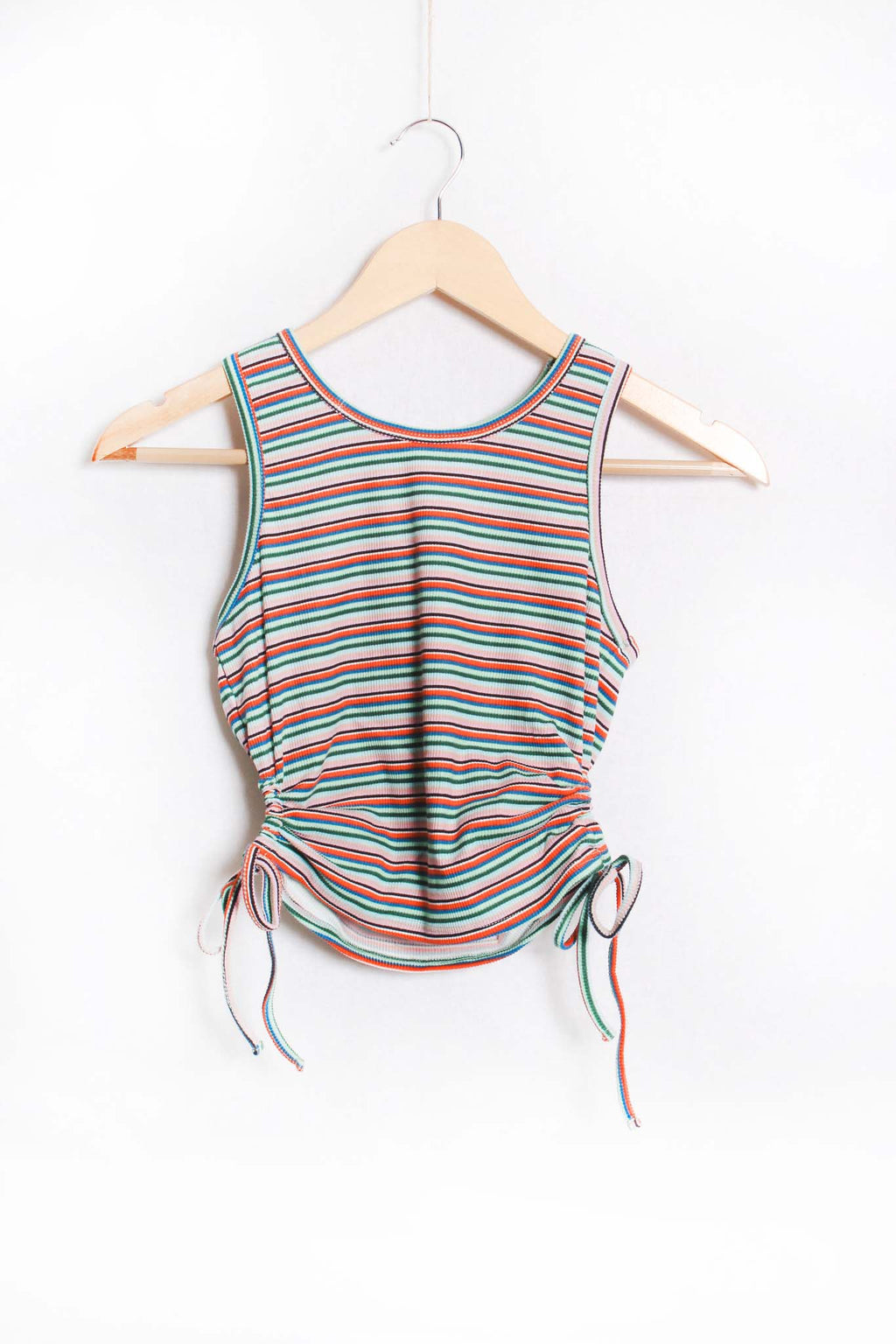 Women's Sleeveless Round Neck Drawstring Side Ribbed Top