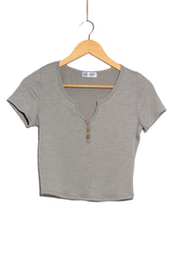 Women's Short Sleeve Split Neck Henley Ribbed Top