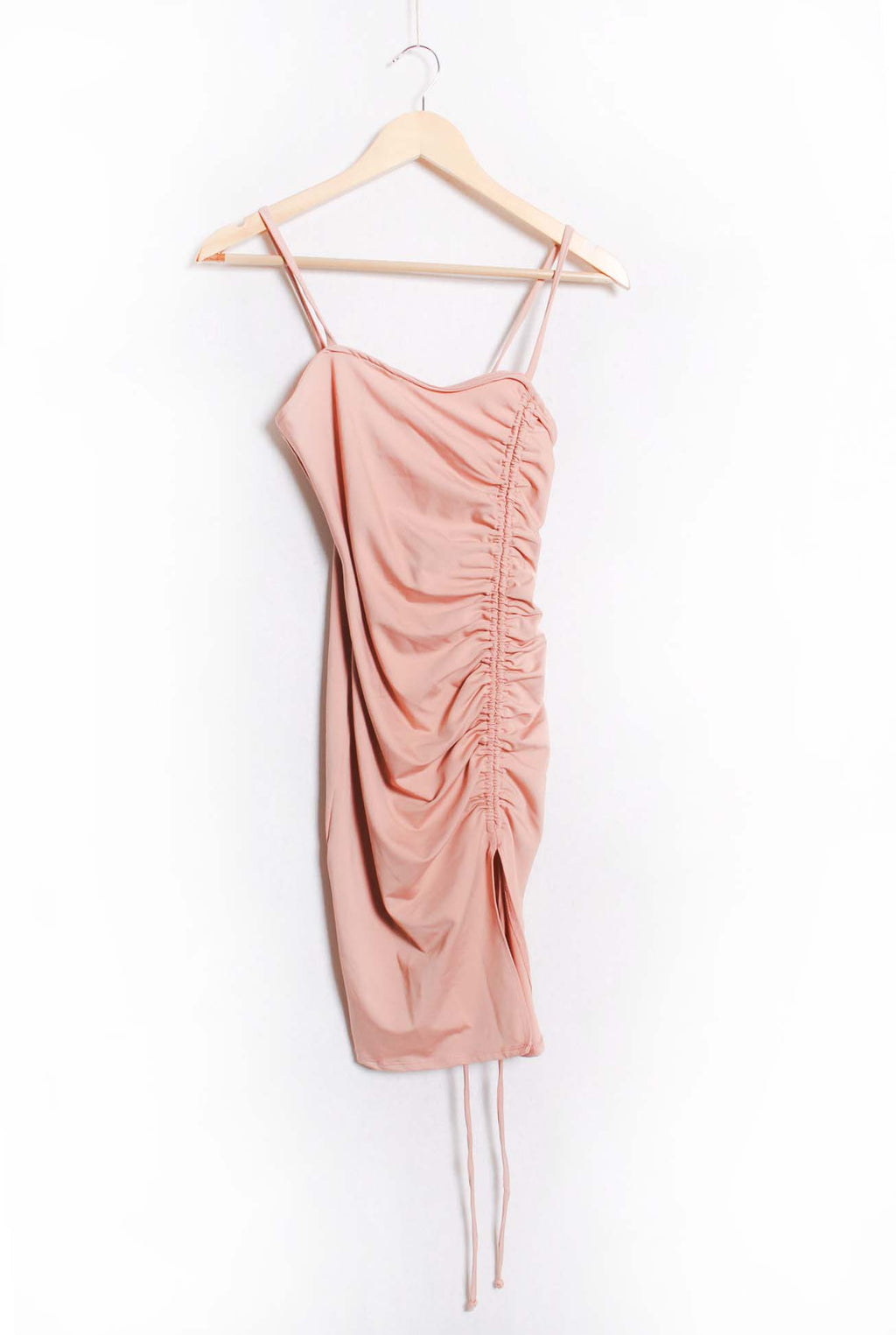 Women's Sleeveless Spaghetti Strap Pleated Side Mini Dress