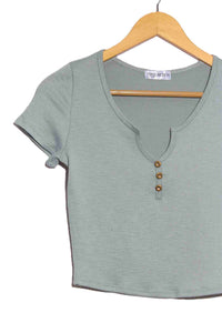 Women's Short Sleeve Split Neck Henley Ribbed Top