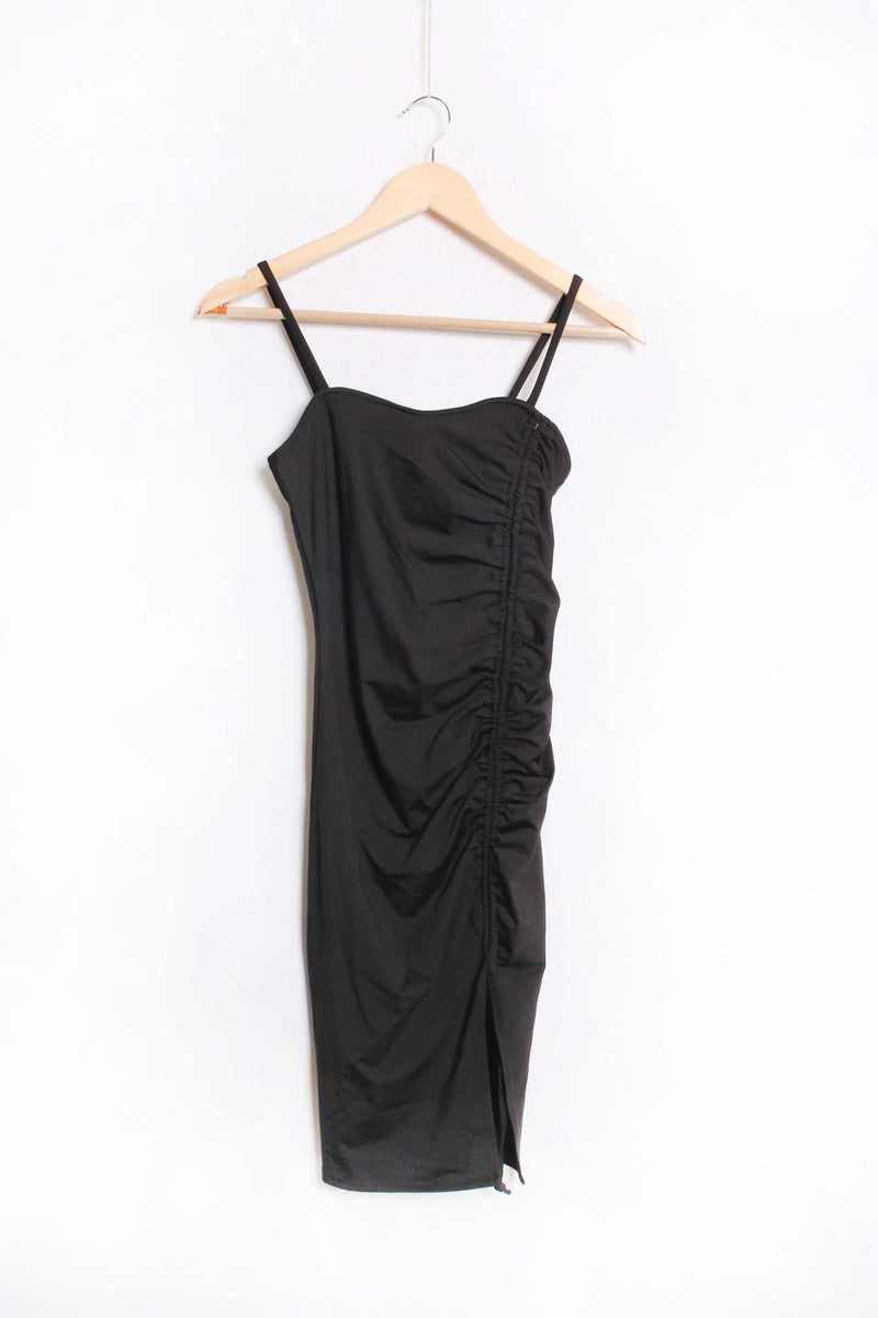Women's Sleeveless Spaghetti Strap Pleated Side Mini Dress