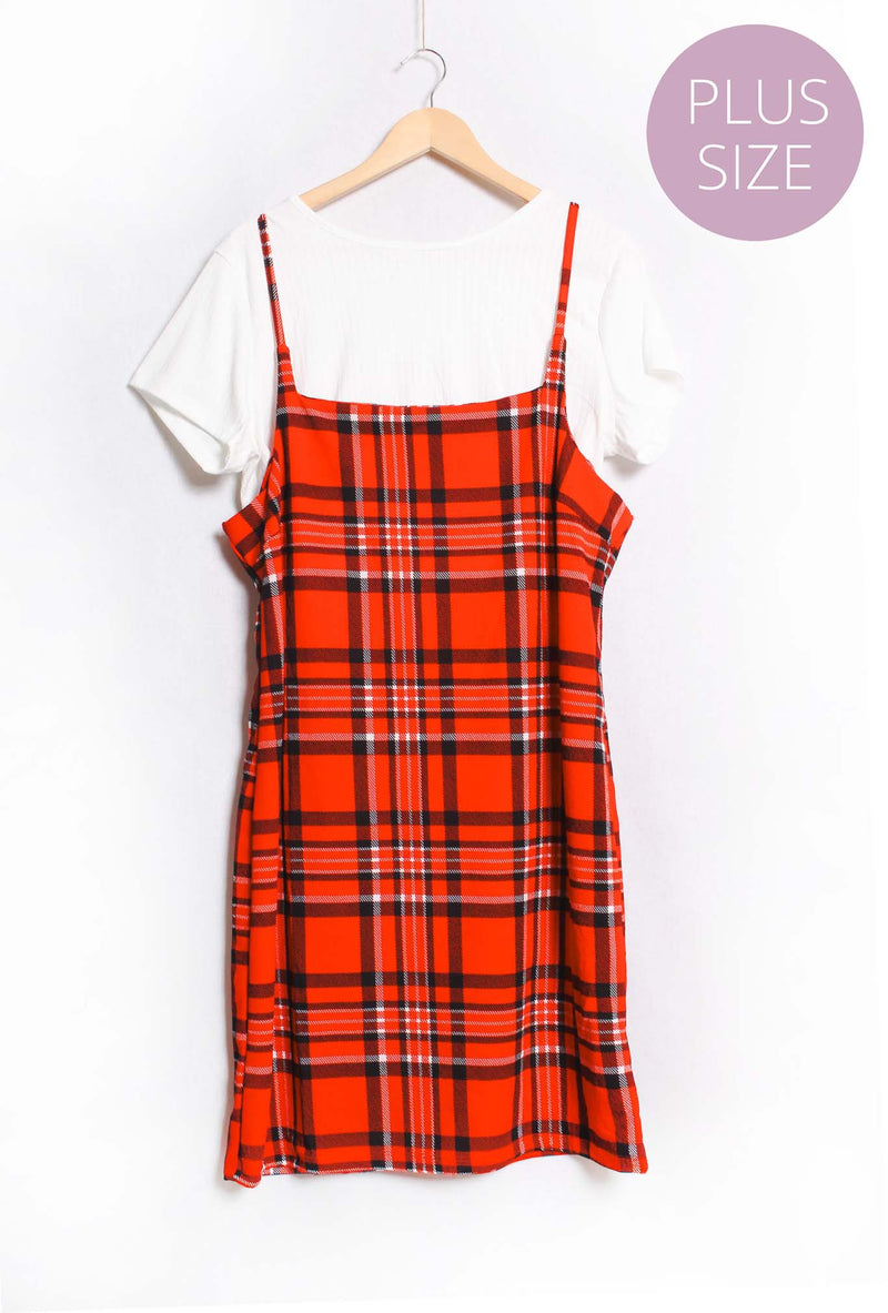 Women's Plus Sleeveless Spaghetti Strap Plaid Mini Dress