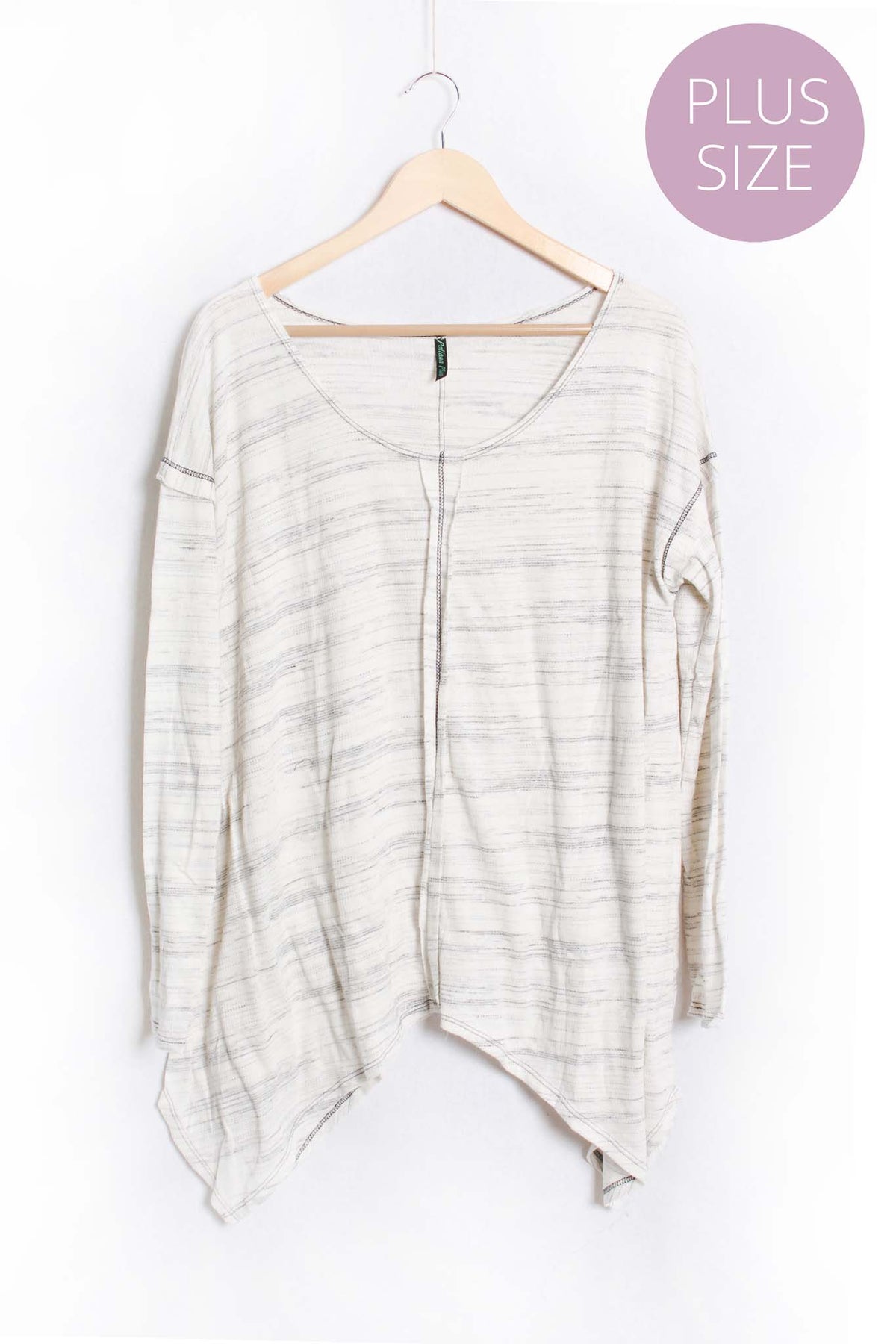 Women's Plus Long Sleeve Scoop Neck Striped Top