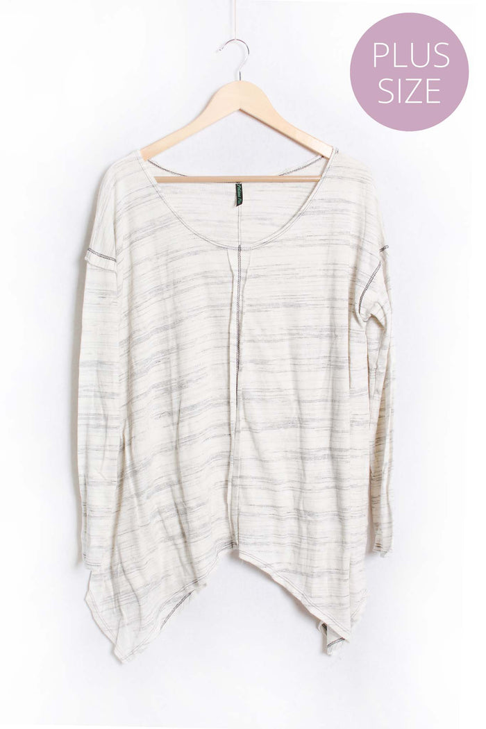 Women's Plus Long Sleeve Scoop Neck Striped Top