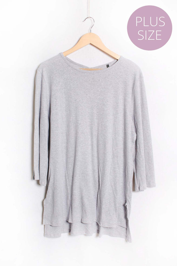 Women's Plus Long Sleeve Boat Neck Hi Low Hem Top