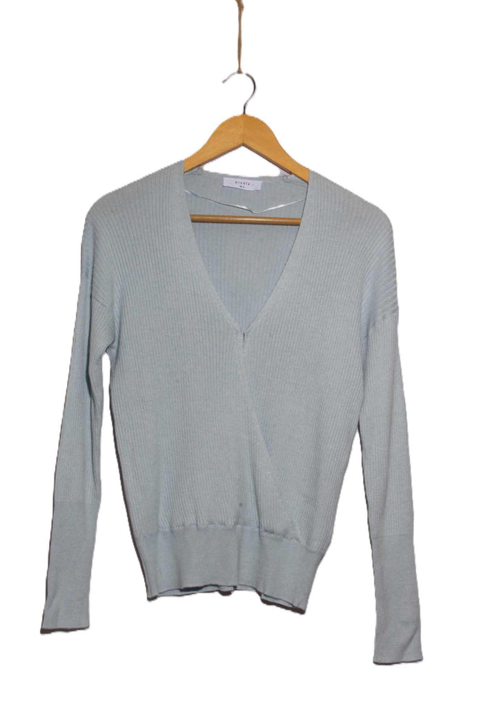 Women's Long Sleeve Faux Wrap Ribbed Knit Sweater Top