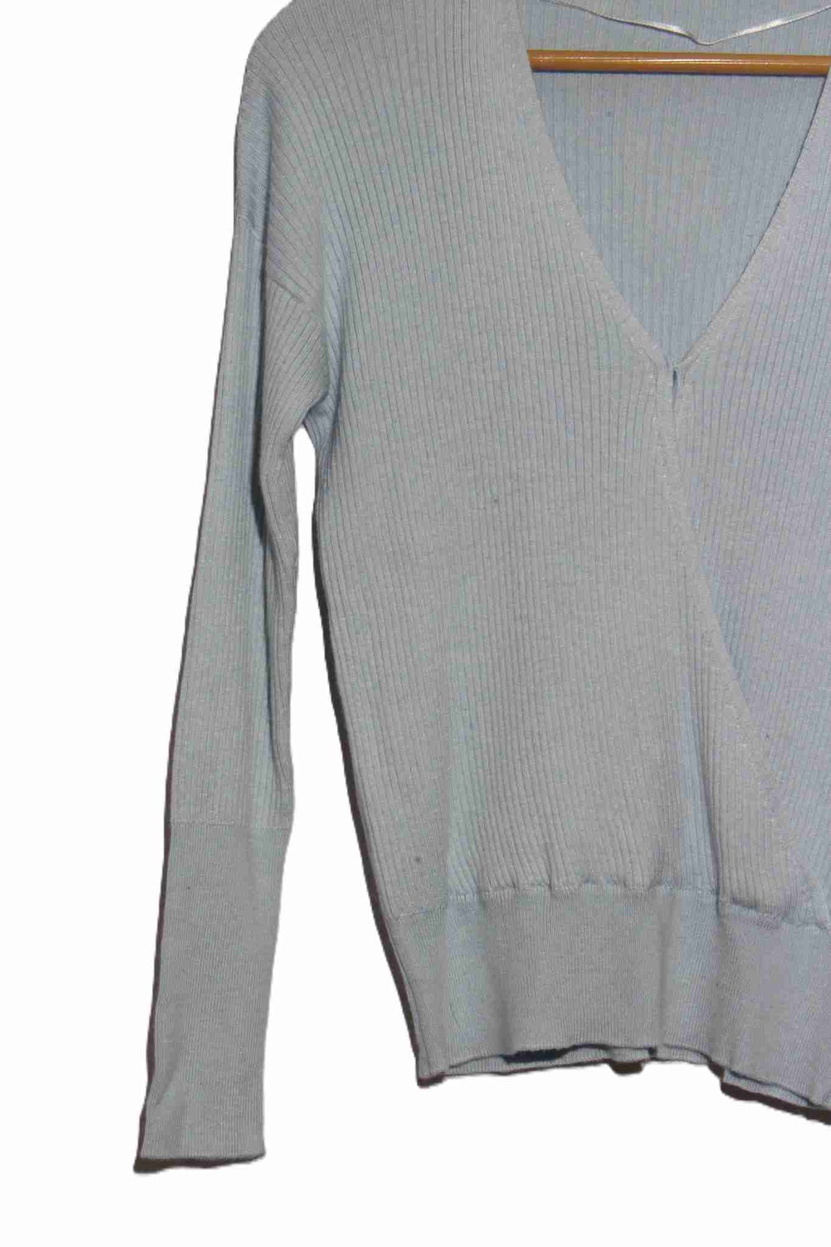 Women's Long Sleeve Faux Wrap Ribbed Knit Sweater Top