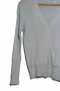 Women's Long Sleeve Faux Wrap Ribbed Knit Sweater Top