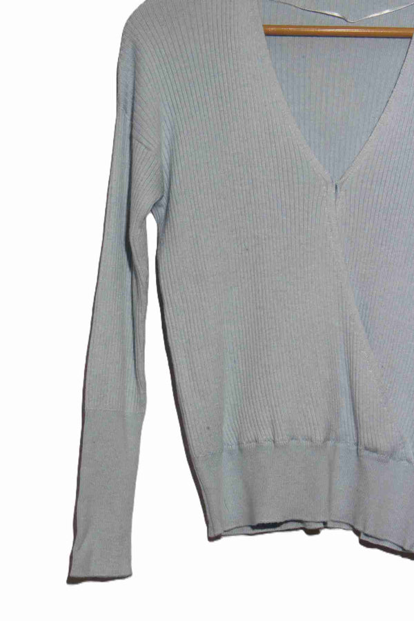 Women's Long Sleeve Faux Wrap Ribbed Knit Sweater Top
