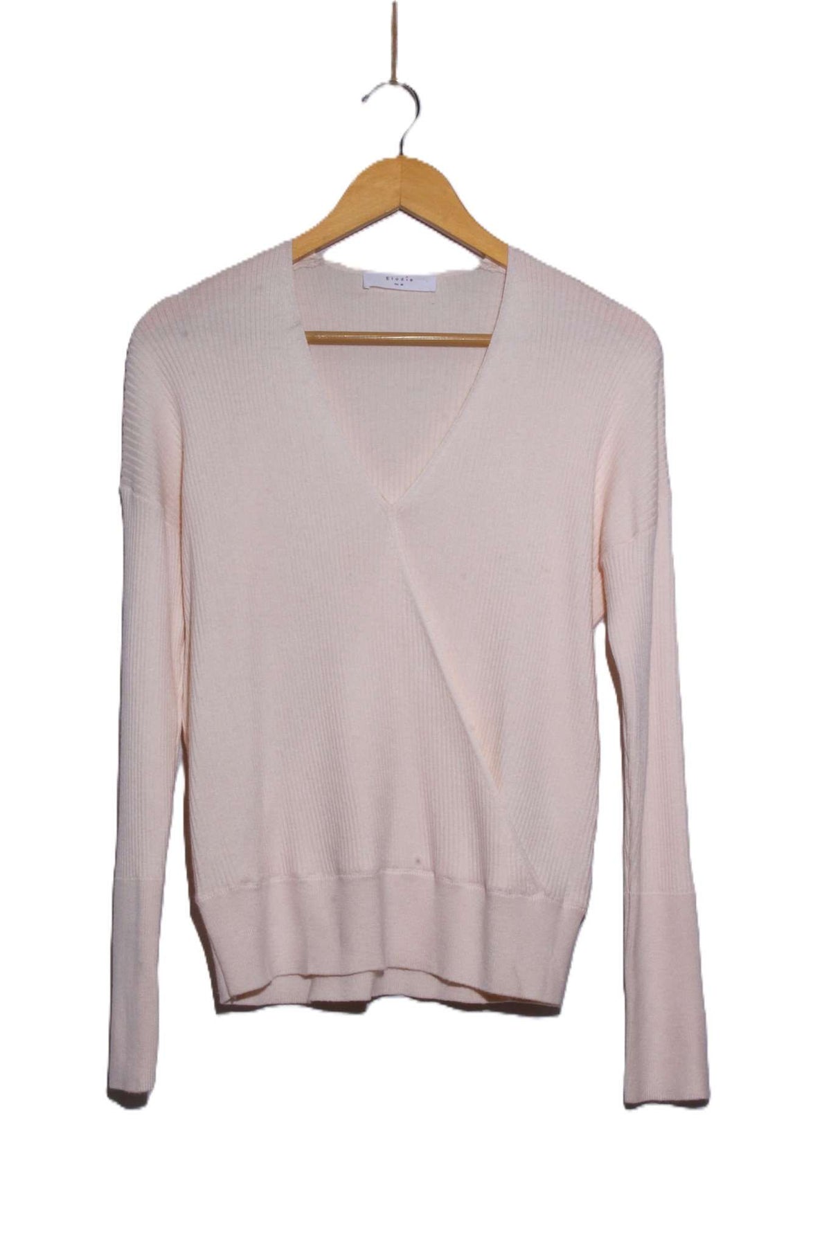 Women's Long Sleeve Faux Wrap Ribbed Knit Sweater Top