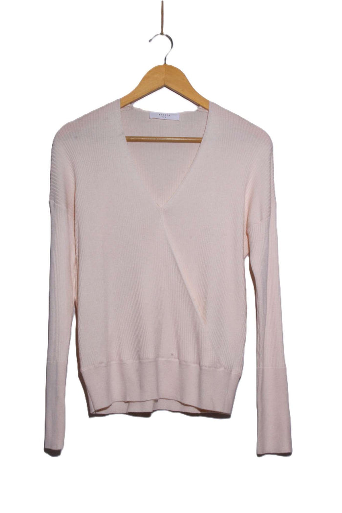 Women's Long Sleeve Faux Wrap Ribbed Knit Sweater Top