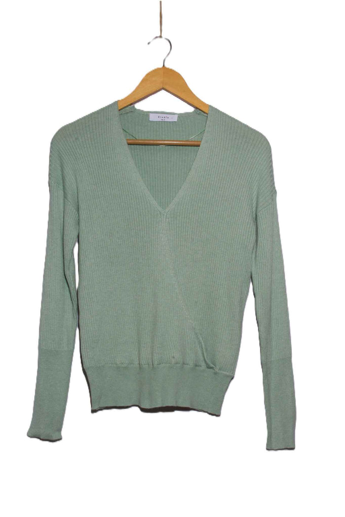 Women's Long Sleeve Faux Wrap Ribbed Knit Sweater Top