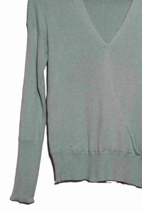 Women's Long Sleeve Faux Wrap Ribbed Knit Sweater Top