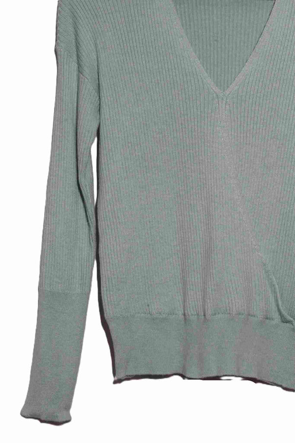 Women's Long Sleeve Faux Wrap Ribbed Knit Sweater Top